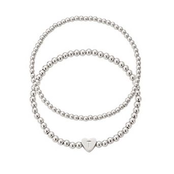 Adornia Silver Tone Initial 2 pc Bracelet Set