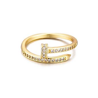 Adornia 14k Gold Plated Cubic Zirconia Nail Ring