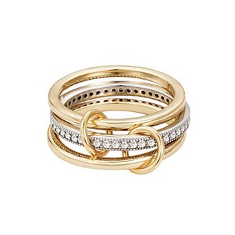 Adornia 14k Gold Plated Cubic Zirconia Connected 3 pc Ring Stack