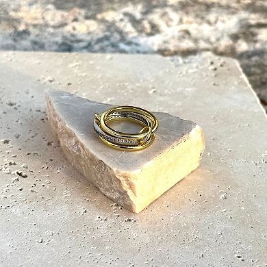Adornia 14k Gold Plated Cubic Zirconia Connected 3-Piece Ring Stack