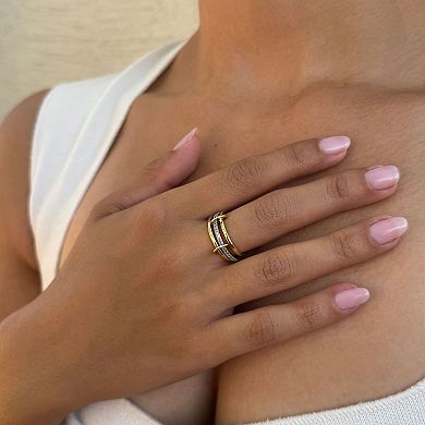 Adornia 14k Gold Plated Cubic Zirconia Connected 3-Piece Ring Stack