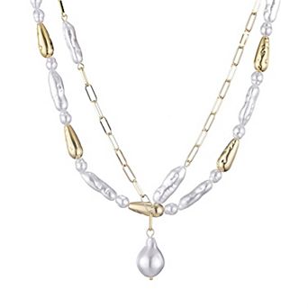 Adornia 14k Gold Plated Beaded Simulated Pearl Layered Lariat Necklace