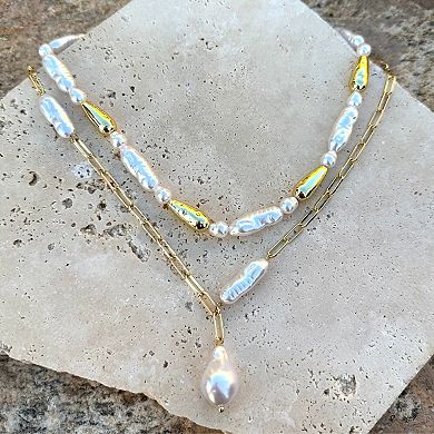 Adornia 14k Gold Plated Beaded Simulated Pearl Layered Lariat Necklace