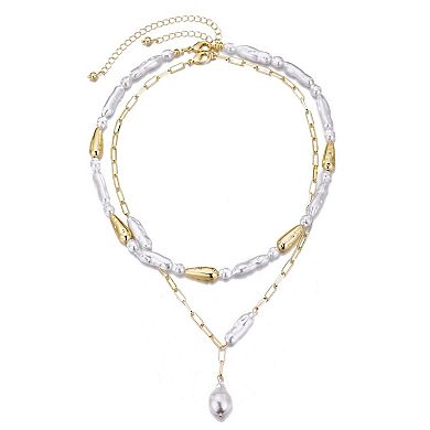 Adornia 14k Gold Plated Beaded Simulated Pearl Layered Lariat Necklace