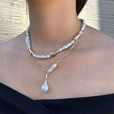 Adornia 14k Gold Plated Beaded Simulated Pearl Layered Lariat Necklace