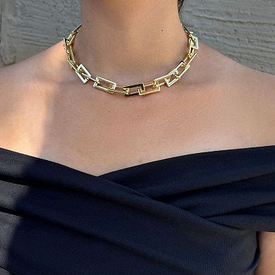 Adornia 14k Gold Plated Rectangle Paperclip Chain Necklace