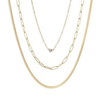 Adornia Tarnish Resistant 18k Gold Plated Cubic Zirconia 3 pc Pendant Necklace Set