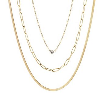 Adornia Tarnish Resistant 18k Gold Plated Cubic Zirconia 3 pc Pendant Necklace Set