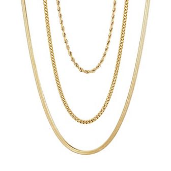 Adornia Tarnish Resistant 18k Gold Plated 3 pc Chain Necklace Set