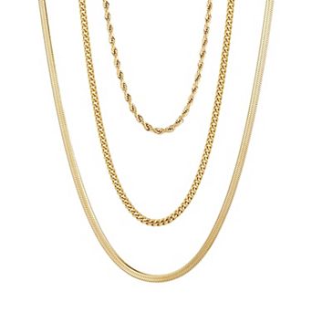 Adornia Tarnish Resistant 18k Gold Plated 3 pc Chain Necklace Set