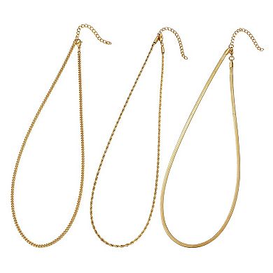 Adornia Tarnish Resistant 18k Gold Plated 3-pc. Chain Necklace Set
