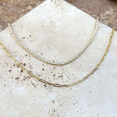 Adornia 14k Gold Plated Tennis & Paperclip Chain Necklace Set