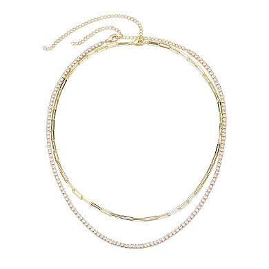 Adornia 14k Gold Plated Tennis & Paperclip Chain Necklace Set
