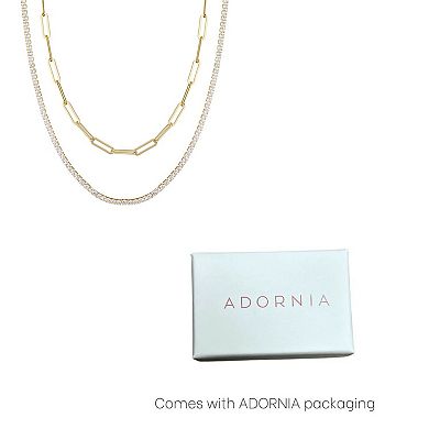 Adornia 14k Gold Plated Tennis & Paperclip Chain Necklace Set