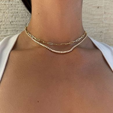 Adornia 14k Gold Plated Tennis & Paperclip Chain Necklace Set