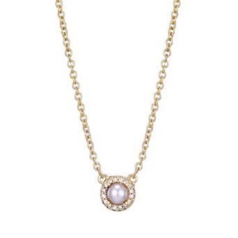 Adornia 14k Gold Plated Freshwater Cultured Pearl & Cubic Zirconia Halo Necklace