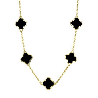 Adornia 14k Gold Plated Black Clover Station Necklace