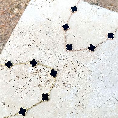 Adornia 14k Gold Plated Black Clover Station Necklace