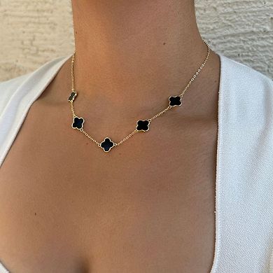 Adornia 14k Gold Plated Black Clover Station Necklace