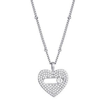Adornia Silver Tone Cubic Zirconia Heart Necklace