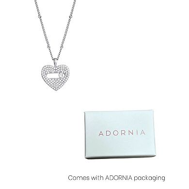 Adornia Silver Tone Cubic Zirconia Heart Necklace