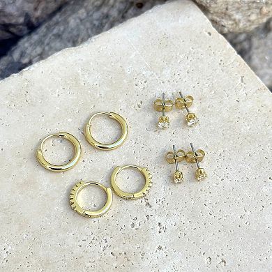 Adornia 14k Gold Plated Cubic Zirconia Hoop & Stud Earring Set
