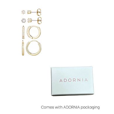 Adornia 14k Gold Plated Cubic Zirconia Hoop & Stud Earring Set