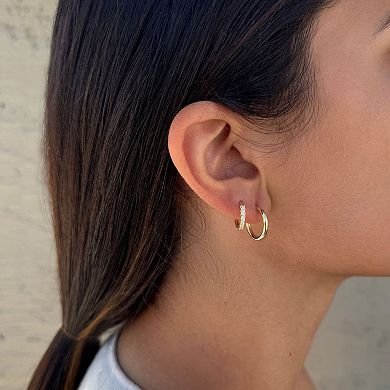 Adornia 14k Gold Plated Cubic Zirconia Hoop & Stud Earring Set