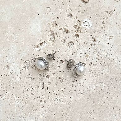 Adornia Silver Tone Freshwater Cultured Pearl Stud Earrings