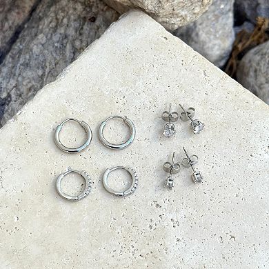 Adornia Silver Tone Cubic Zirconia Hoop & Stud Earring Set