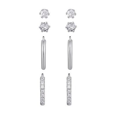 Adornia Silver Tone Cubic Zirconia Hoop & Stud Earring Set