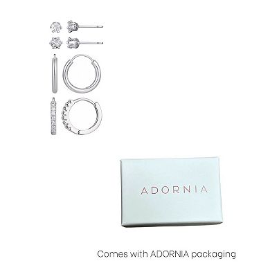Adornia Silver Tone Cubic Zirconia Hoop & Stud Earring Set