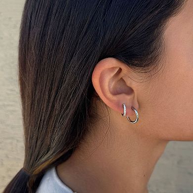Adornia Silver Tone Cubic Zirconia Hoop & Stud Earring Set
