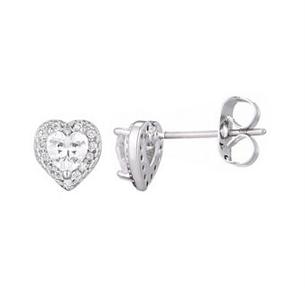 Adornia Silver Tone Cubic Zirconia Heart Halo Stud Earrings