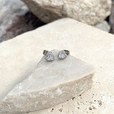 Adornia Silver Tone Cubic Zirconia Heart Halo Stud Earrings