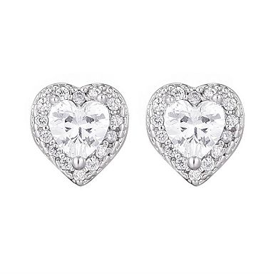 Adornia Silver Tone Cubic Zirconia Heart Halo Stud Earrings