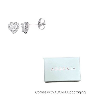Adornia Silver Tone Cubic Zirconia Heart Halo Stud Earrings