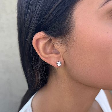 Adornia Silver Tone Cubic Zirconia Heart Halo Stud Earrings