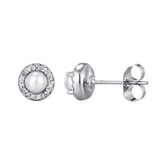 Adornia Cubic Zirconia Halo Freshwater Cultured Pearl Stud Earrings