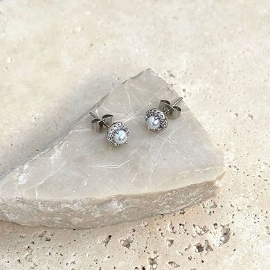 Adornia Cubic Zirconia Halo Freshwater Cultured Pearl Stud Earrings