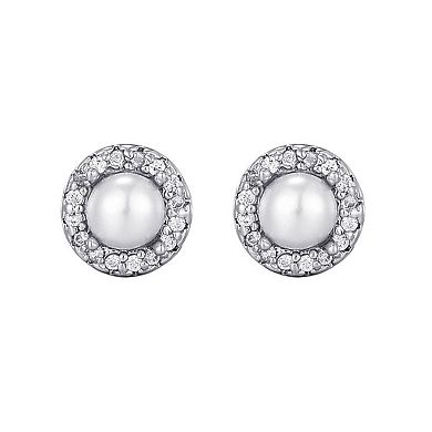 Adornia Cubic Zirconia Halo Freshwater Cultured Pearl Stud Earrings