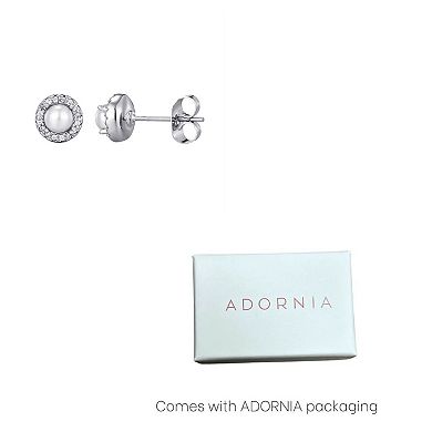 Adornia Cubic Zirconia Halo Freshwater Cultured Pearl Stud Earrings