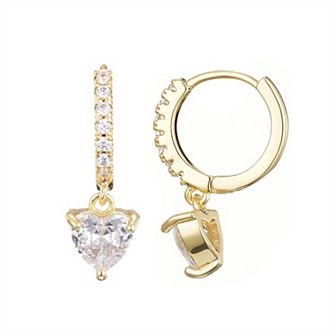 Adornia 14k Gold Plated Heart-Shaped Cubic Zirconia Huggie Hoop Earrings