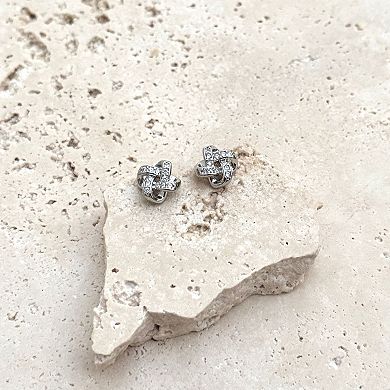 Adornia Silver Tone Cubic Zirconia Knot Twist Stud Earrings