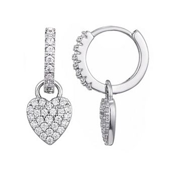 Adornia Silver Tone Cubic Zirconia Heart Huggie Earrings