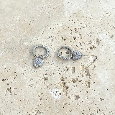 Adornia Silver Tone Cubic Zirconia Heart Huggie Earrings