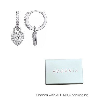 Adornia Silver Tone Cubic Zirconia Heart Huggie Earrings