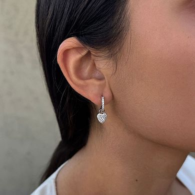 Adornia Silver Tone Cubic Zirconia Heart Huggie Earrings