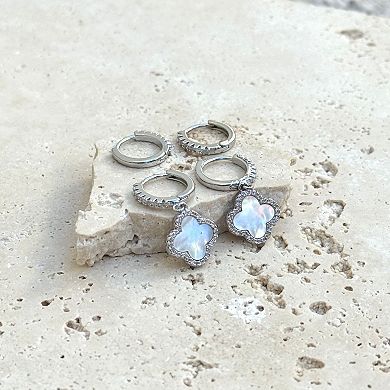 Adornia Silver Tone Cubic Zirconia Clover Huggie 2-Pair Earring Set