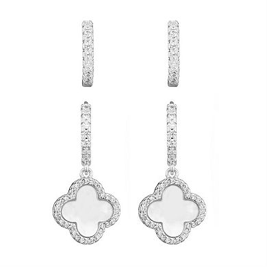 Adornia Silver Tone Cubic Zirconia Clover Huggie 2-Pair Earring Set